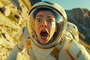 Woman in space suit experiences fear, a Photo by Beautiful things