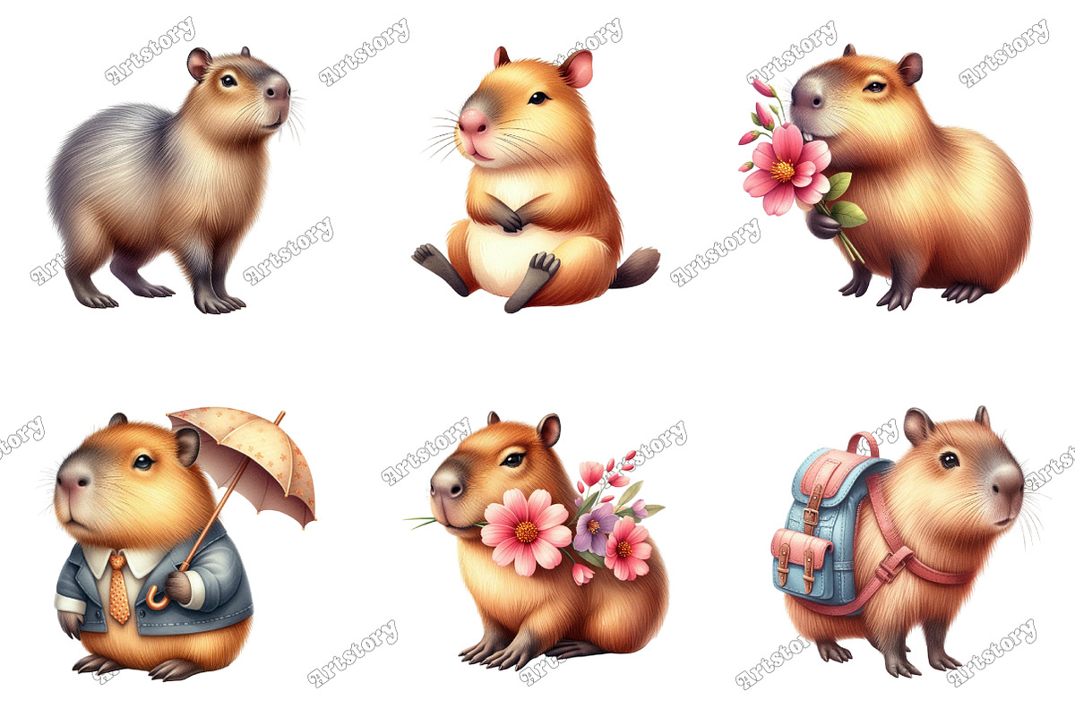 Watercolor Capybara Clipart PNG, an Illustration by designcity5 (Photo 3 of 5)