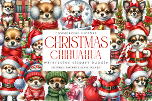 Watercolor Christmas Chihuahua Png, an Illustration by SinaCreation