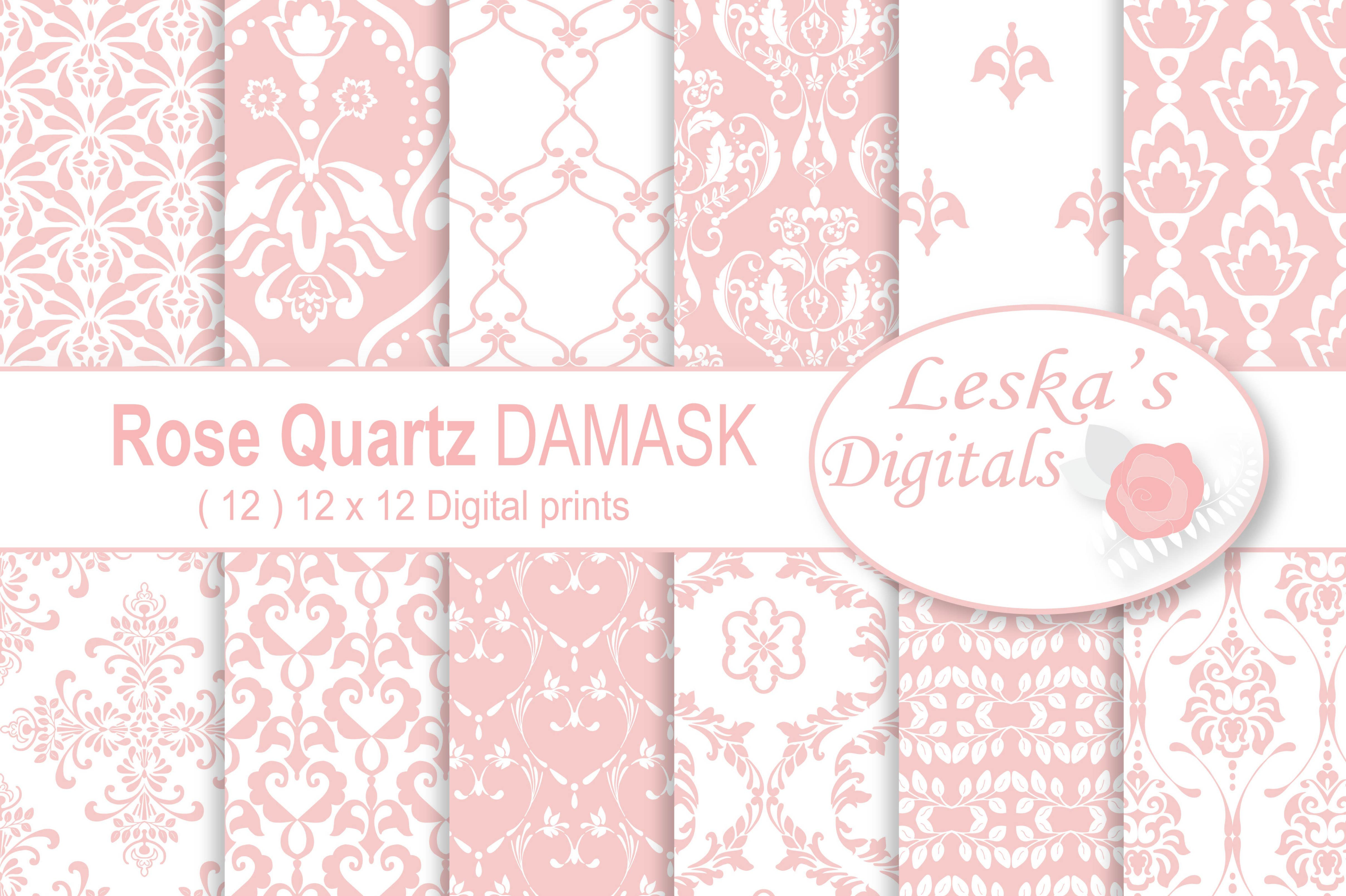 Pink Damask Digital Paper, a Pattern Graphic by Leska's Digitals