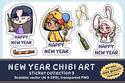 New Year Chibi Art Sticker Set 9, an Illustration by vectstudio (Thumbnail 1 of 3)