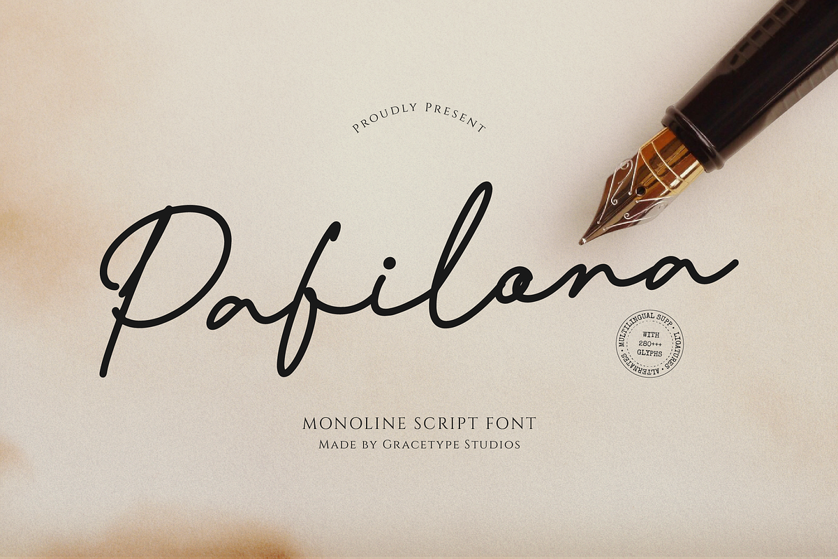 Pafilona | Monoline Script, a Script Font by gracetype_studio (Photo 1 of 12)