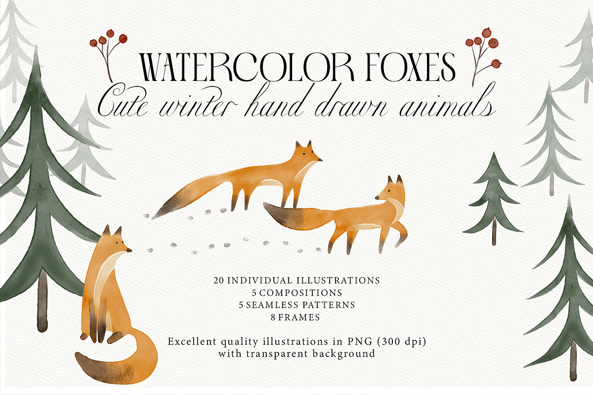 Watercolor cute winter foxes, an Animal Illustration by Garden in frame (Photo 1 of 8)