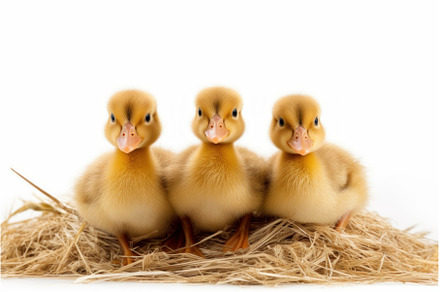 Three ducking birds on straw, an Animal Photo by Ylivdesign