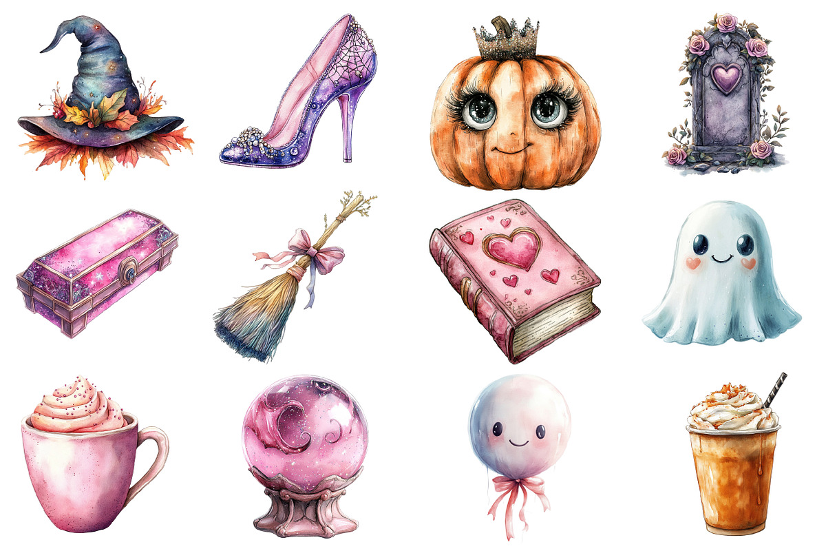 Watercolor Girly Halloween Clipart, an Illustration by Designworld (Photo 2 of 6)