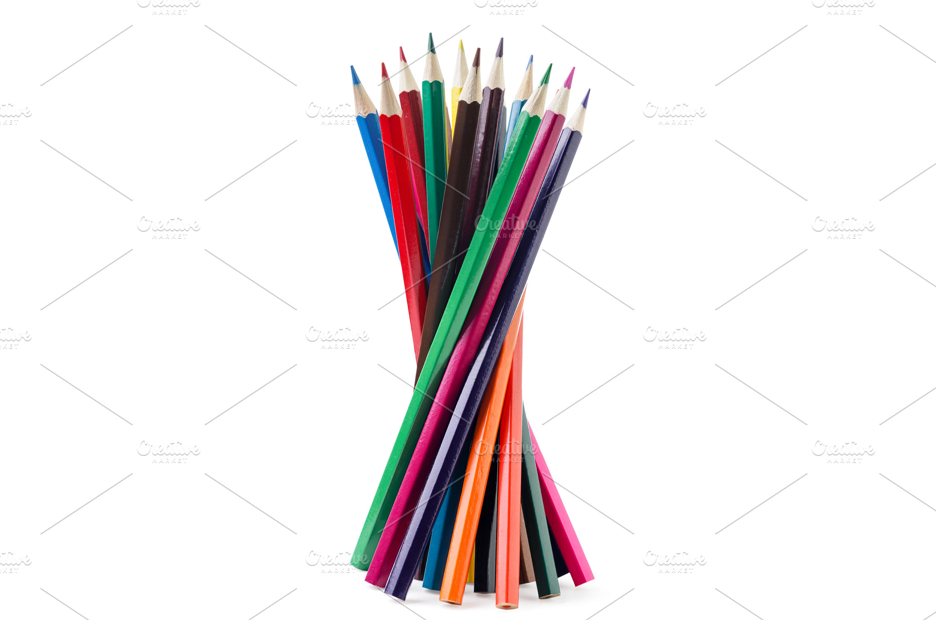 Colored pencils stand on a white, an Arts & Entertainment Photo by innakreativ