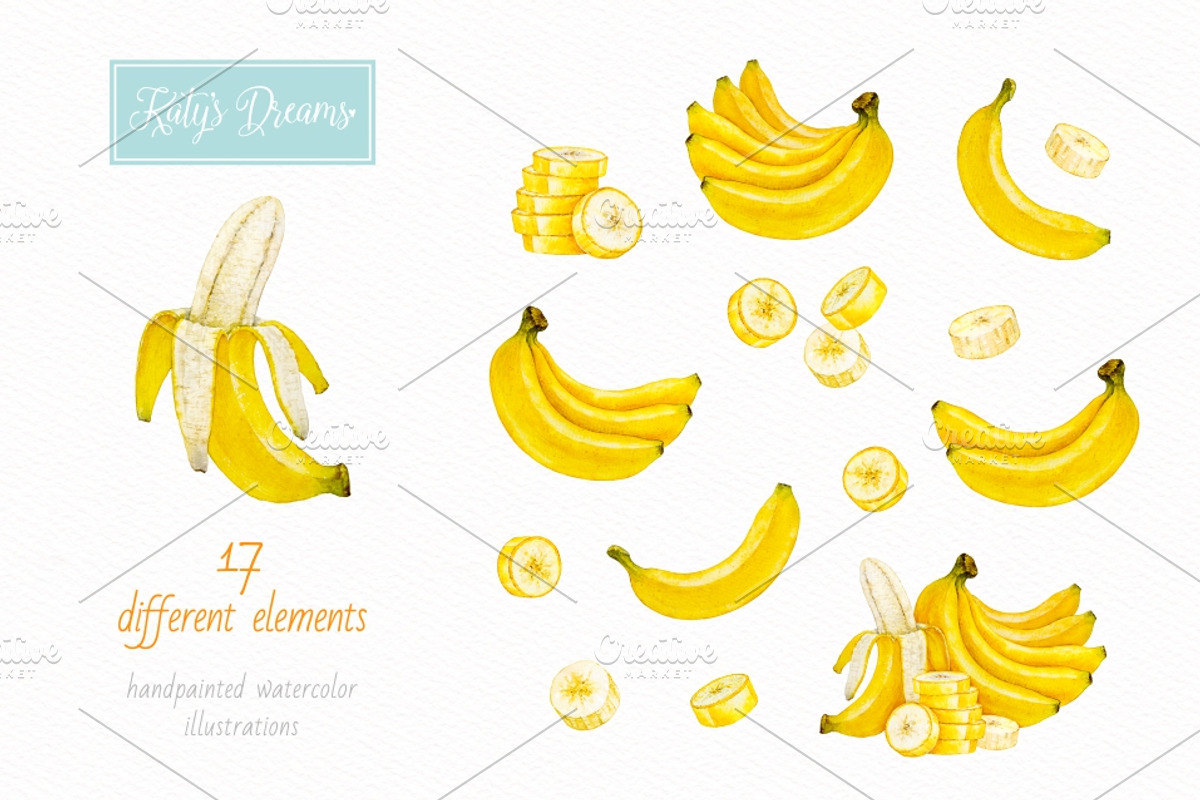 Banana. Watercolor., a Food Illustration by Ekaterina Mikheeva (Photo 2 of 4)