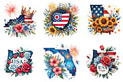 4th of July Floral USA State Map Cli, an Illustration by DreamArtGraphic (Thumbnail 4 of 5)