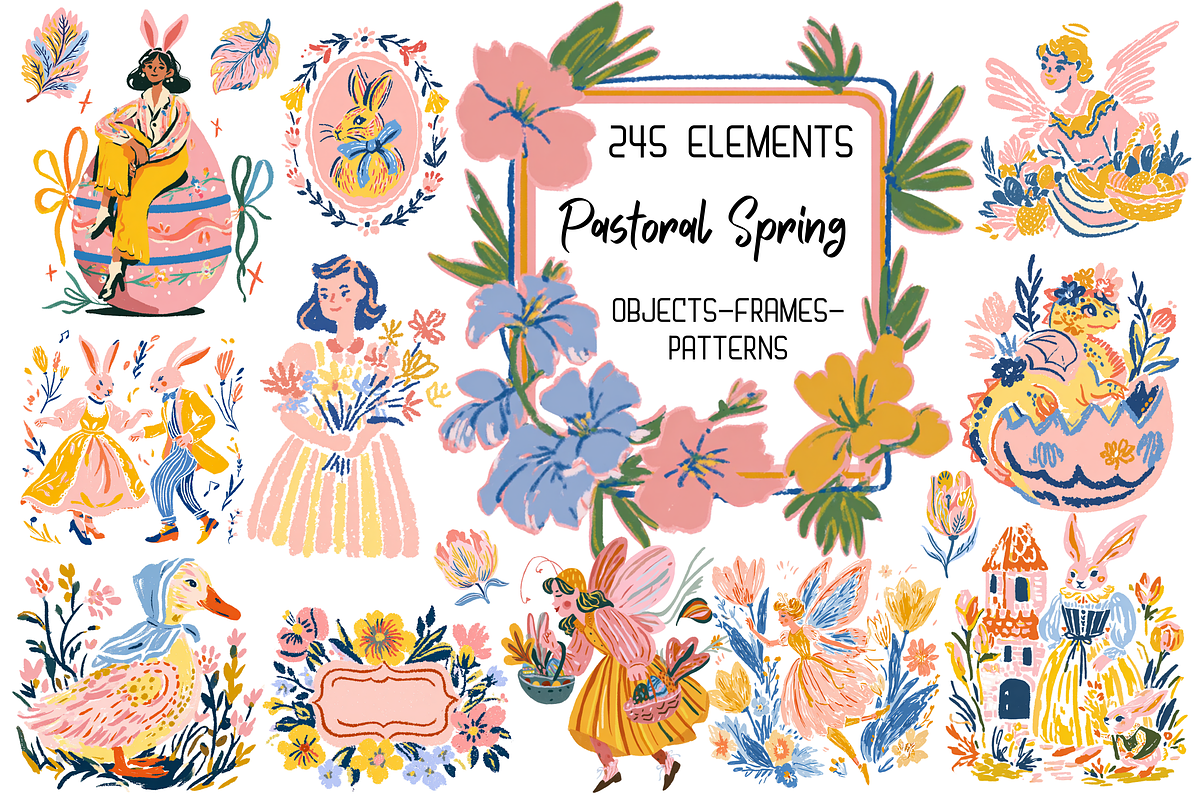Whimsy Pastoral Spring & Easter Set, a Decorative Illustration by GiraffeCreative (Photo 1 of 21)