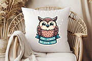 Funny Owl Always Believie You Sticke, an Illustration by DreamCafeArt (Thumbnail 5 of 7)
