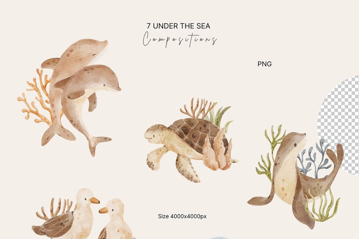 Watercolor Under Sea Collection, an Animal Illustration by Jenteva Art (Photo 2 of 14)