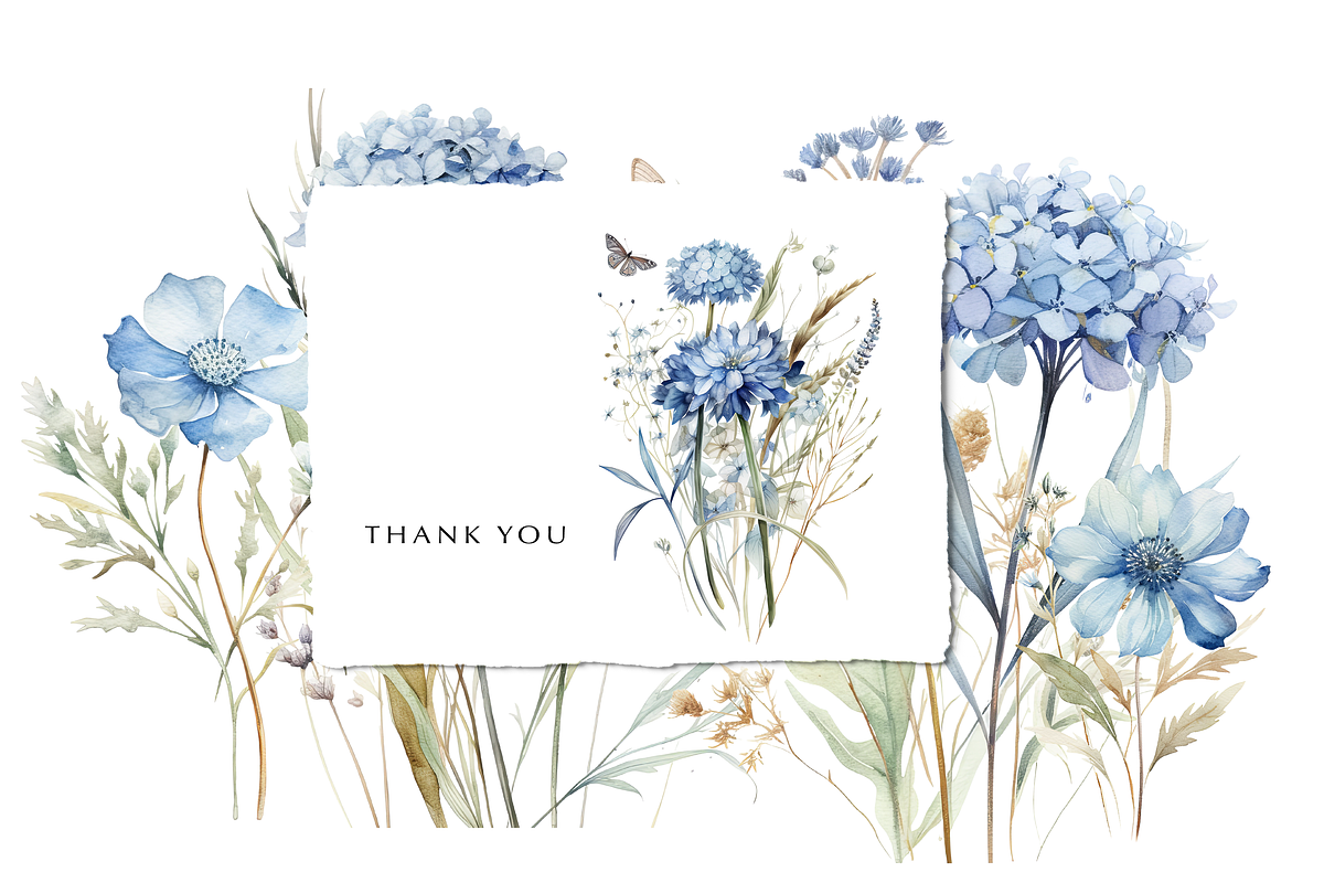 Dusty Blue Floral Clipart Watercolor, a Decorative Illustration by Patishop Art (Photo 7 of 7)