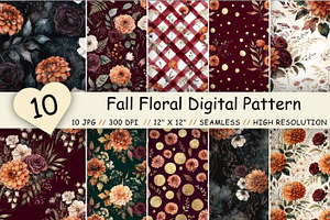 Autumn Floral Digital Paper Pack