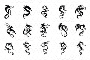 Fire Dragons Black Vector Set