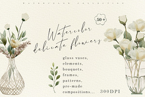 Delicate Flowers & Glass Vases Set