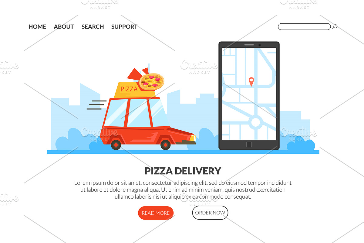 Pizza Delivery Landing Page, a Food Illustration by TopVectors