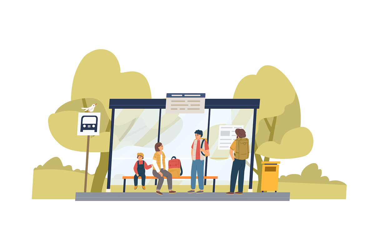 People waiting at bus station set, a Person Illustration by Good Studio (Photo 3 of 4)