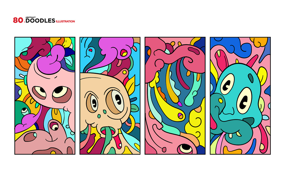 80 Cartoon Doodle Illustrations, a Decorative Illustration by singpentinkhappy (Photo 2 of 12)