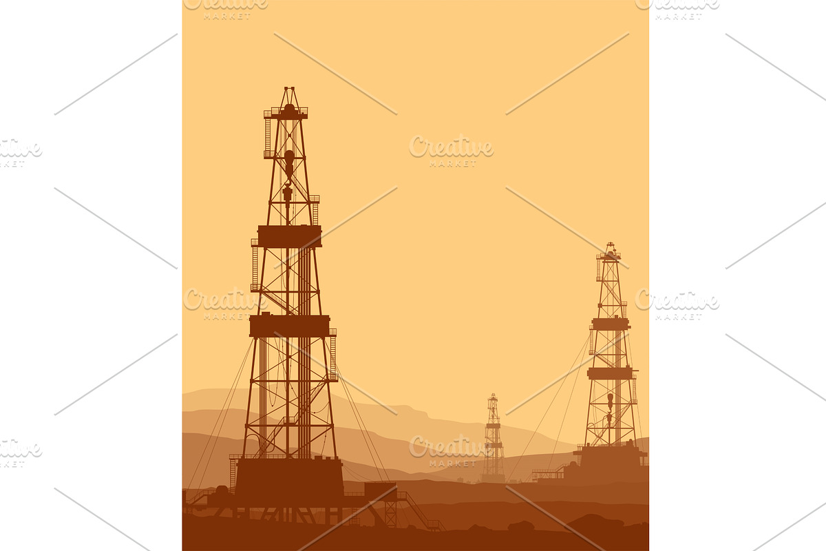 Oil and Gas Drilling Rigs Vector, an Illustration by MSA-Graphics