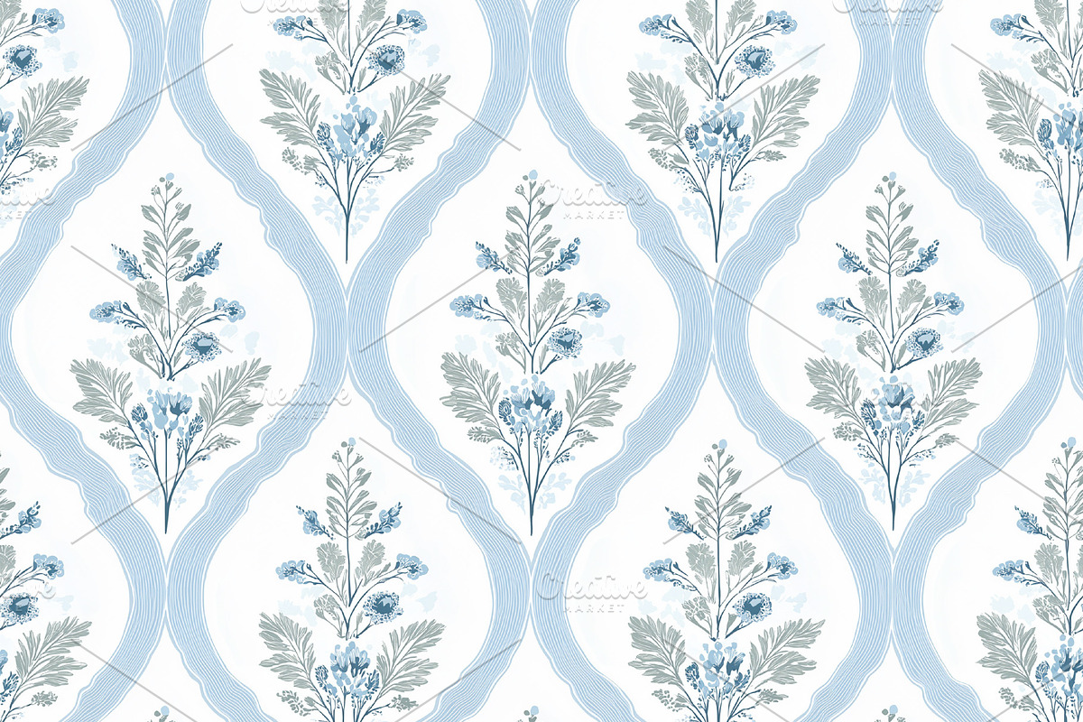Seamless pattern, elegant floral damask ogee seamless pattern on, a Pattern Graphic by Studio ANNA