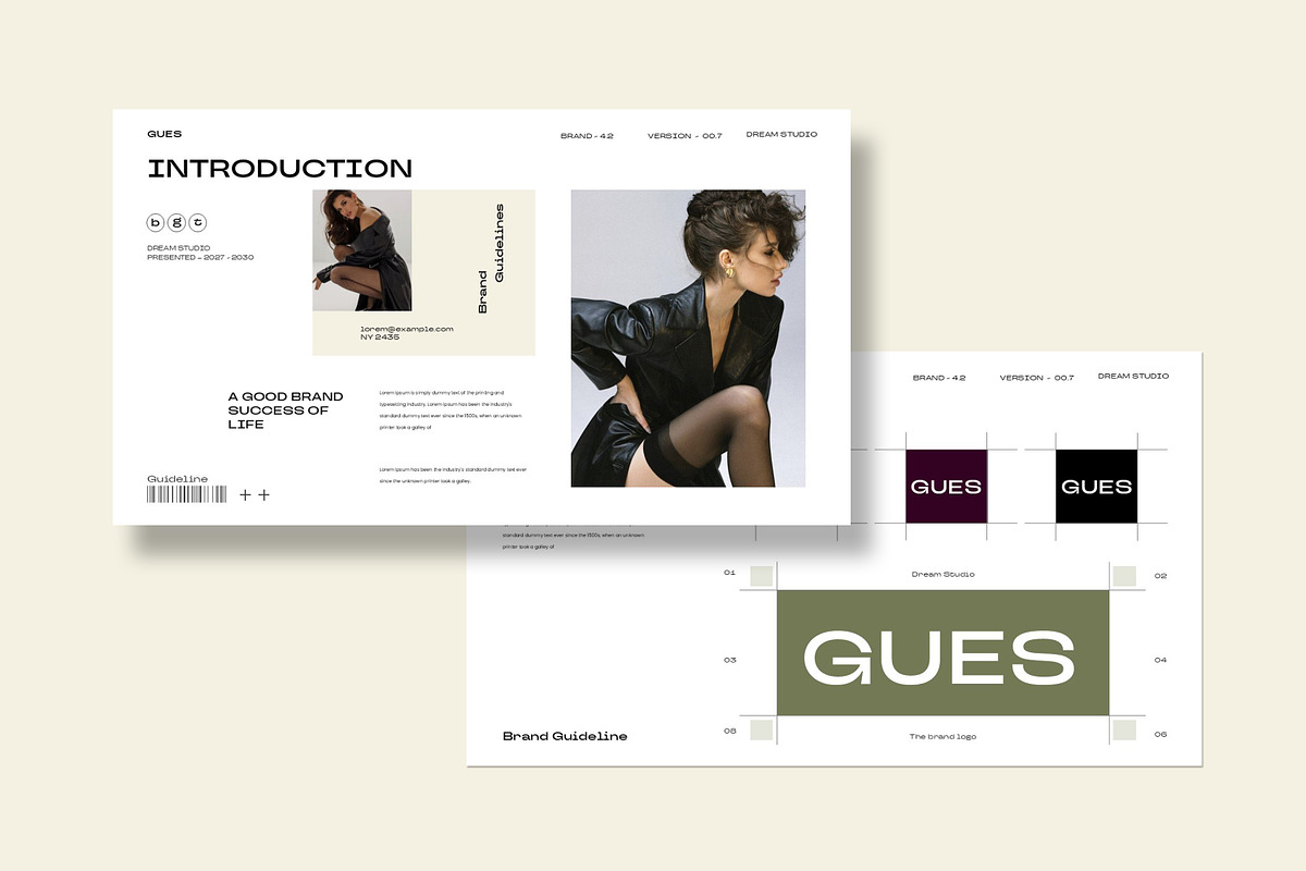 GUES Brand Guidelines Presentation T, a Presentation Template by Slide-Agency (Photo 4 of 15)