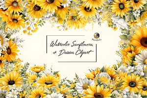 Watercolor Sunflowers & Daisies