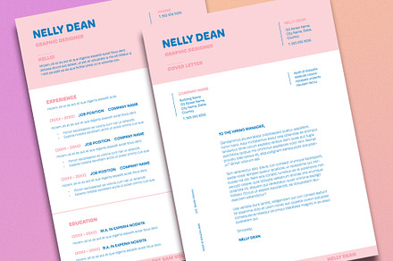 Resume Layout with Pink and Blue Acc