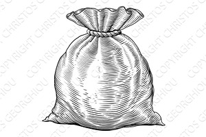 Sack Bag in Vintage Woodcut Etching, an Object Illustration by Christos Georghiou