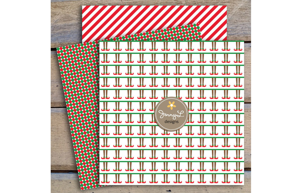 Elf Christmas Digital Papers, a Pattern Graphic by JennyL Designs (Photo 2 of 4)