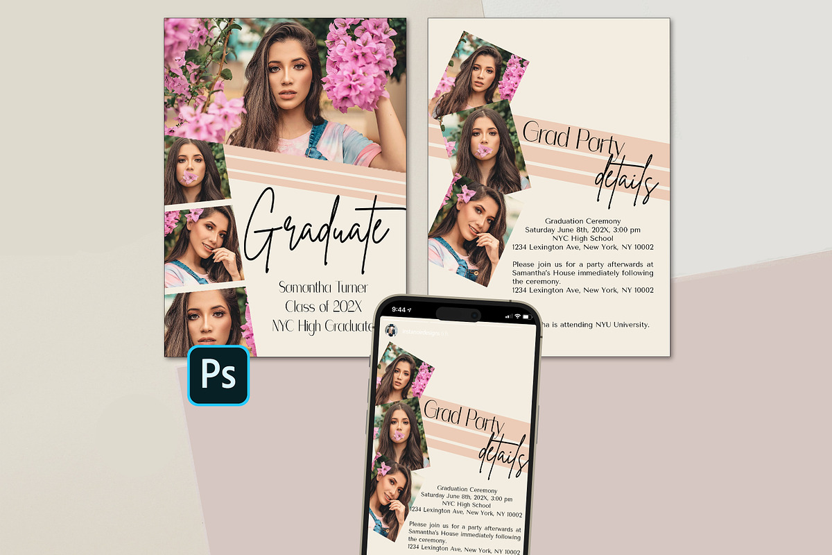 Modern Graduation Card Template, a Card Template by InstaNoirDesigns (Photo 1 of 9)