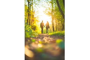 Couple walking in sunlit forest path, a Nature Photo by Lermont51