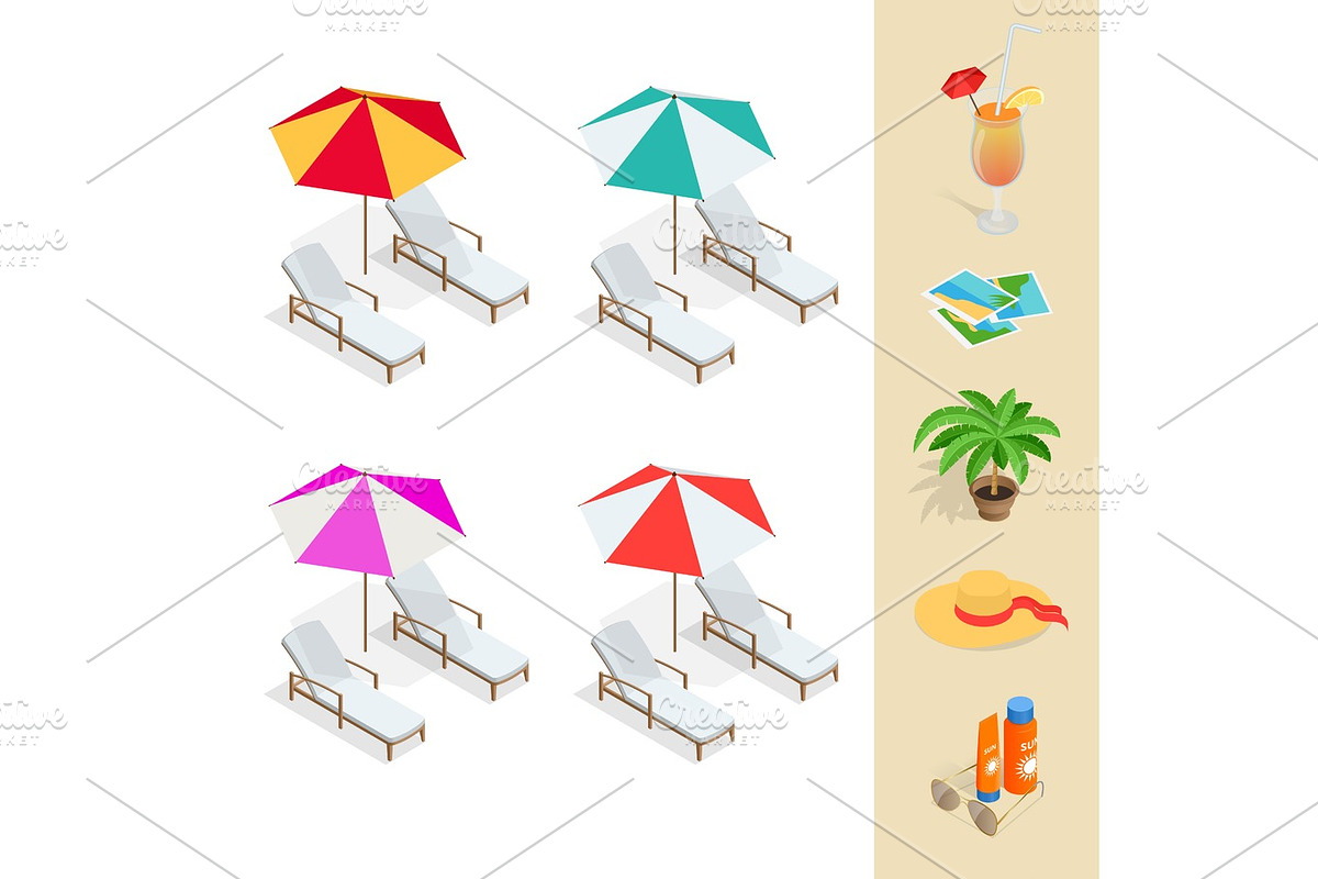 Isometric Beach icon set. Flat 3d vector illustration., an Object ...