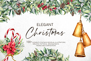 Elegant Christmas Watercolor clipart, a Seasonal Illustration by Yuliya Derbisheva (Thumbnail 1 of 13)