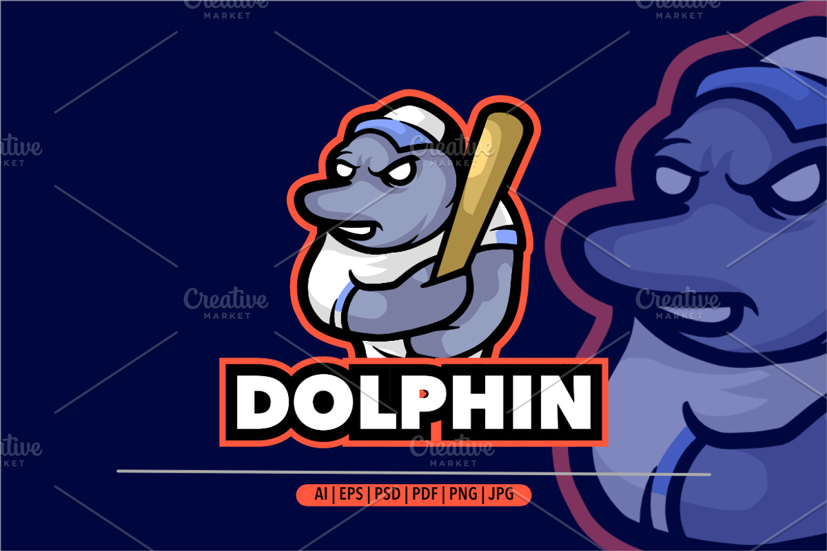 Dolphin baseball mascot logo, a Branding & Logo Template by Bayuktx