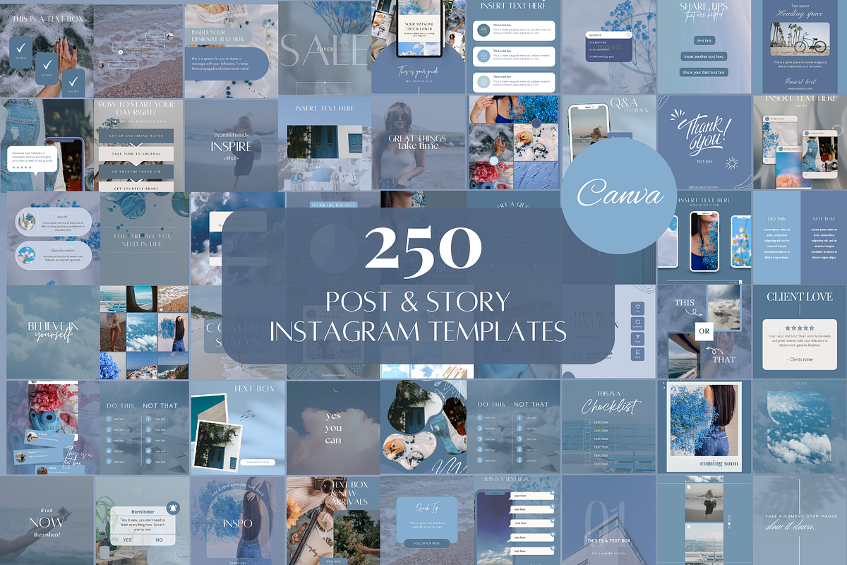 250 Blue Instagram Templates, a Social Media Template by SociallyyCreative (Photo 1 of 10)