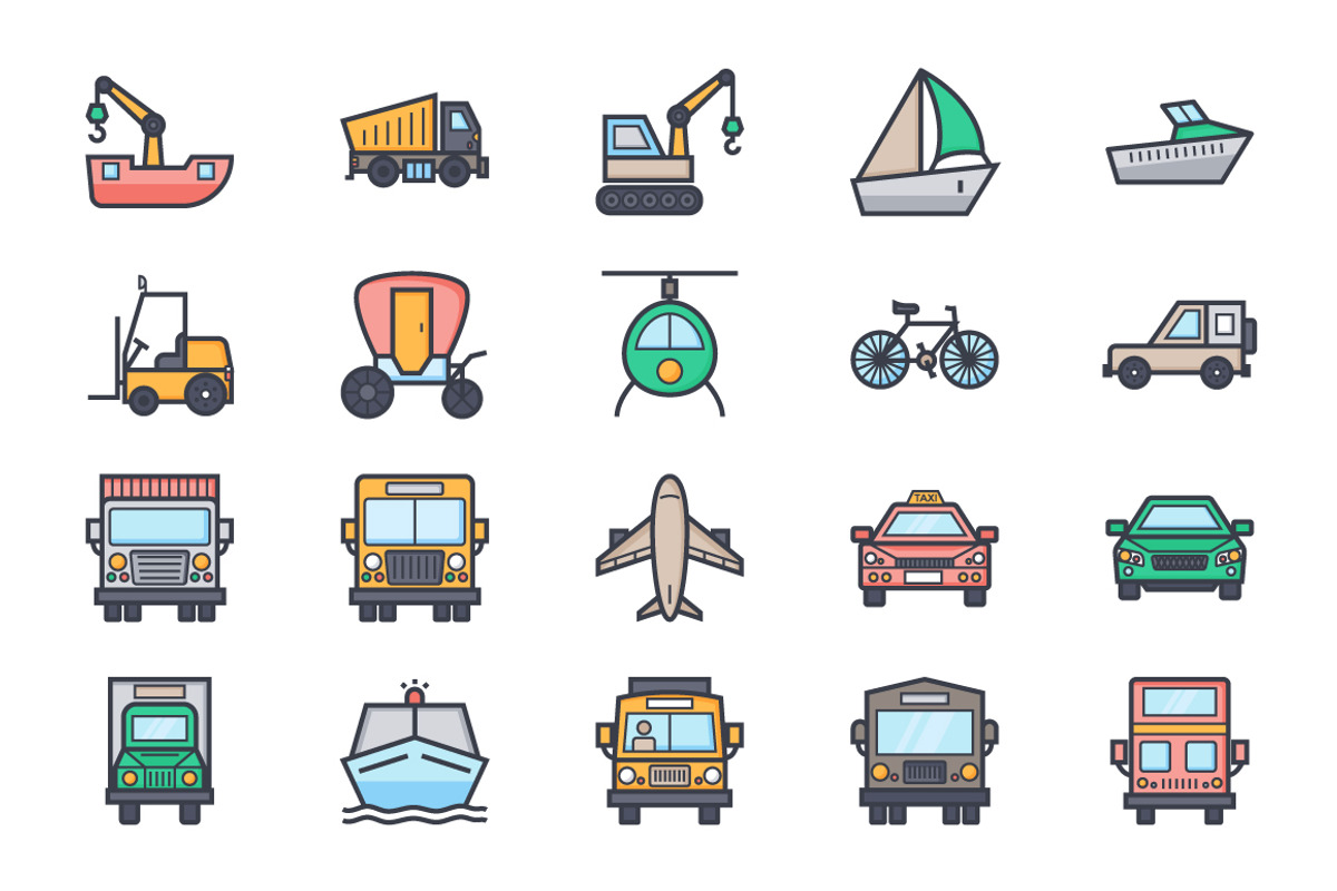 100+ Flat Transport Icons Set preview 4