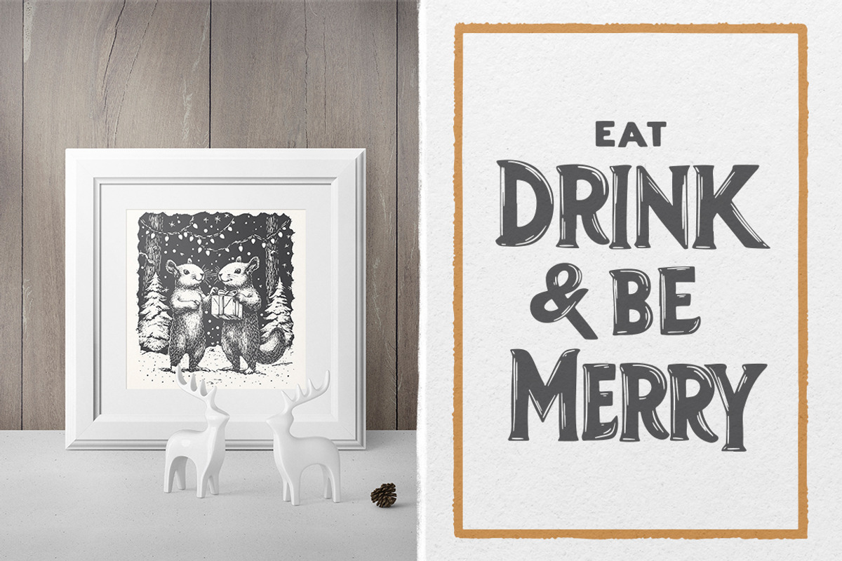 Vintage Linocut Christmas Kit, a Seasonal Illustration by DariSmartArt (Photo 12 of 18)