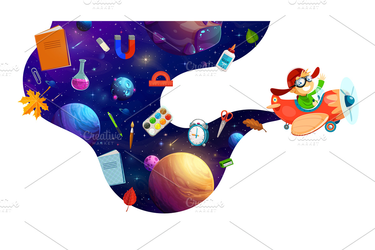 Kid pilot in space sky, a Technology Illustration by Vector Tradition