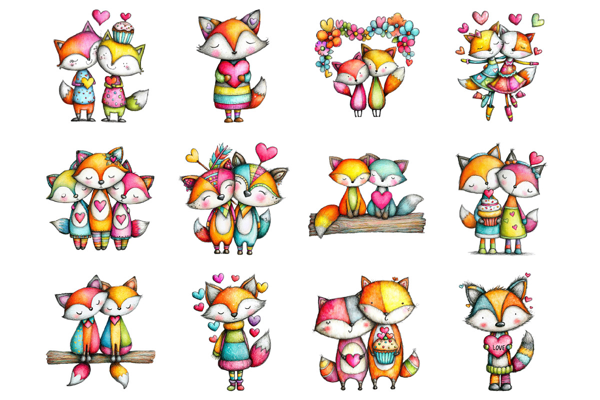 Valentine's Whimsical Foxs Clipart, a Graphic by CitraGraphics (Photo 2 of 4)
