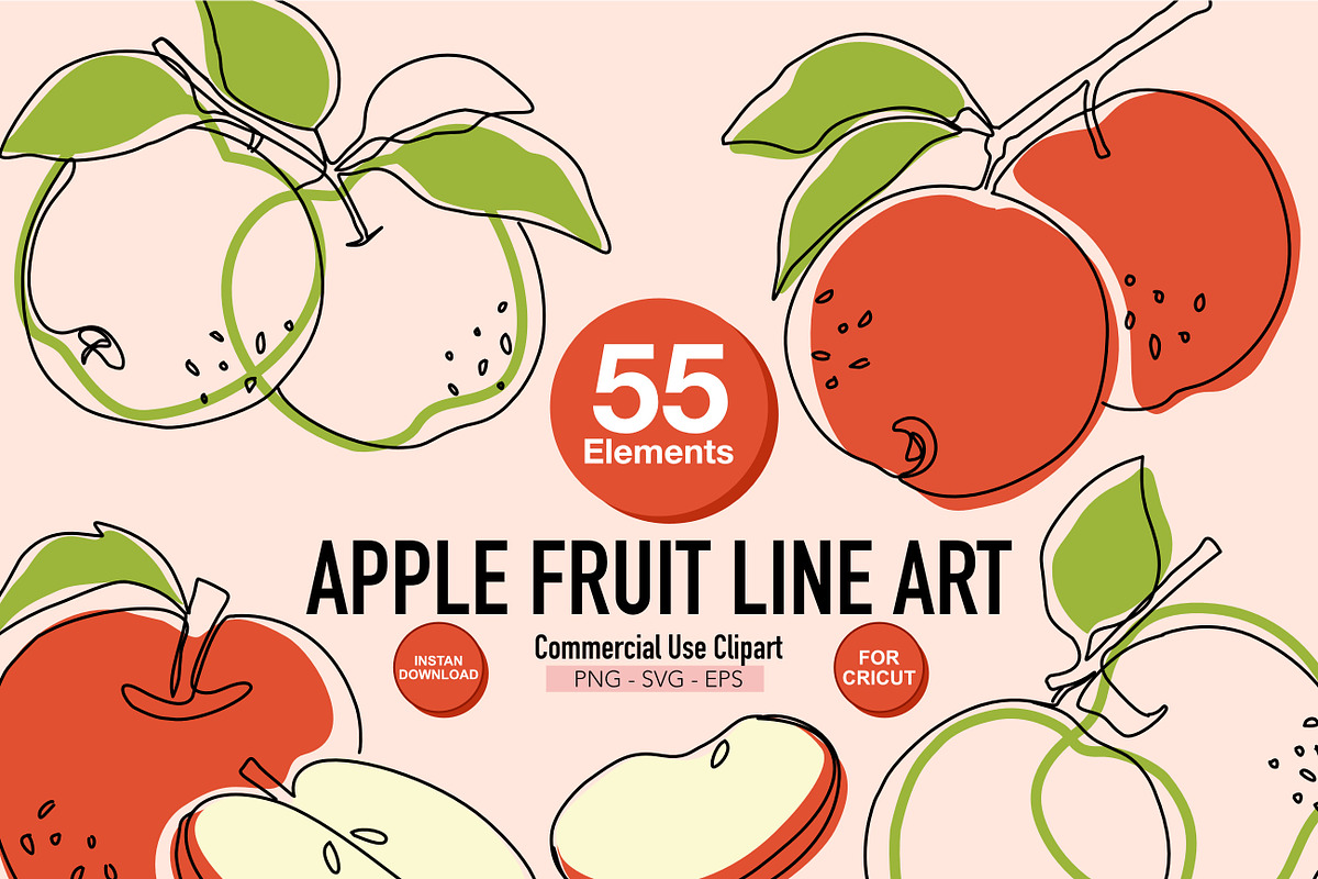 Apple Fruit Line Art Illustration, a Food Illustration by Adora ARTS (Photo 1 of 9)