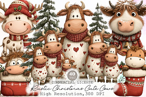 Rustic Christmas Cute Cows Clipart, an Illustration by Sublimation Artist