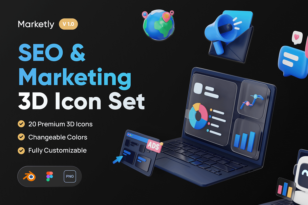 Marketly SEO & Marketing 3D Icon Set, an Object 3D Model by Illustraly Design (Photo 1 of 8)