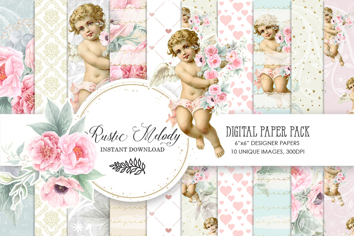 ANGEL DIGITAL PAPER PACK, a Pattern Graphic by rusticmelody (Photo 1 of 2)