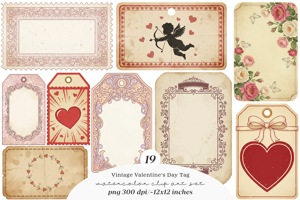 Vintage Valentine's Day Tag Printabl, an Illustration by SinaCreation (Photo 1 of 5)