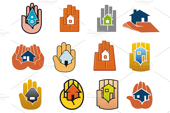 Abstract Icons Of Houses In Hands