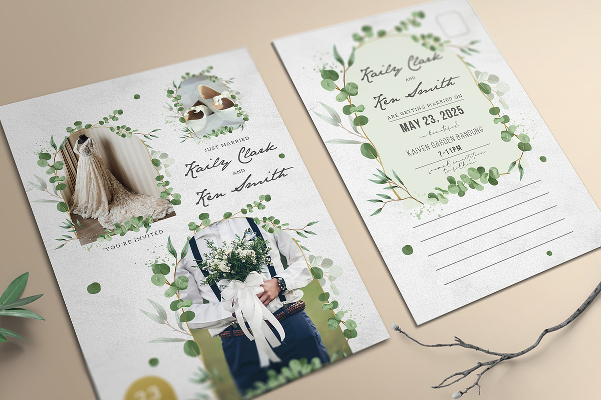 Eucalyptus Collage Wedding Invitatio, an Invitation Template by Aarley Kaiven (Photo 1 of 4)