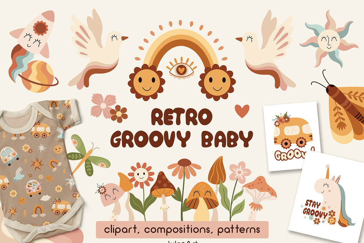 Retro groovy baby collection, a Seasonal Illustration by JulzaArt (Photo 1 of 12)