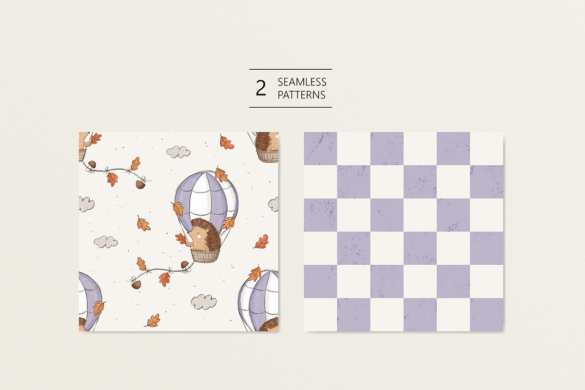 Hedgehog and air balloon, a Pattern Graphic by Olena Kuznietsova (Photo 2 of 10)