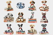 Watercolor Dogs & Book Clipart, a Seasonal Illustration by Design Market (Thumbnail 2 of 3)