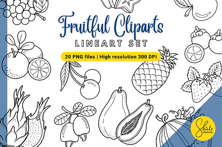 Fruitful Clipart - Lineart Set, a Food Illustration by shielscreations
